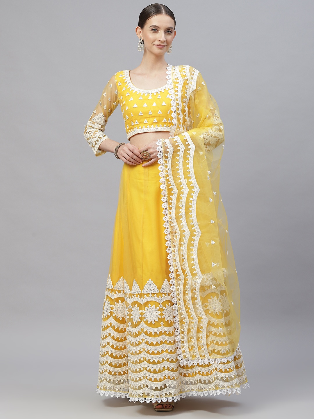 Readiprint Fashions Yellow Embroidered Thread Work Semi-Stitched Lehenga & Unstitched Blouse With Dupatta
Readiprint Fashions Yellow Embroidered Thread Work Semi-Stitched Lehenga & Unstitched Blouse With Dupatta