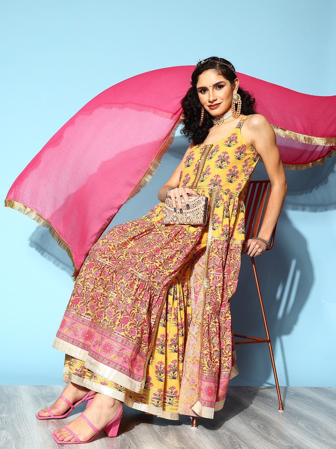 Varanga Women Yellow Ethnic Motifs Pleated Gotta Patti Cotton Kurta with Sharara & Dupatta
Varanga Women Yellow Ethnic Motifs Pleated Gotta Patti Cotton Kurta with Sharara & Dupatta