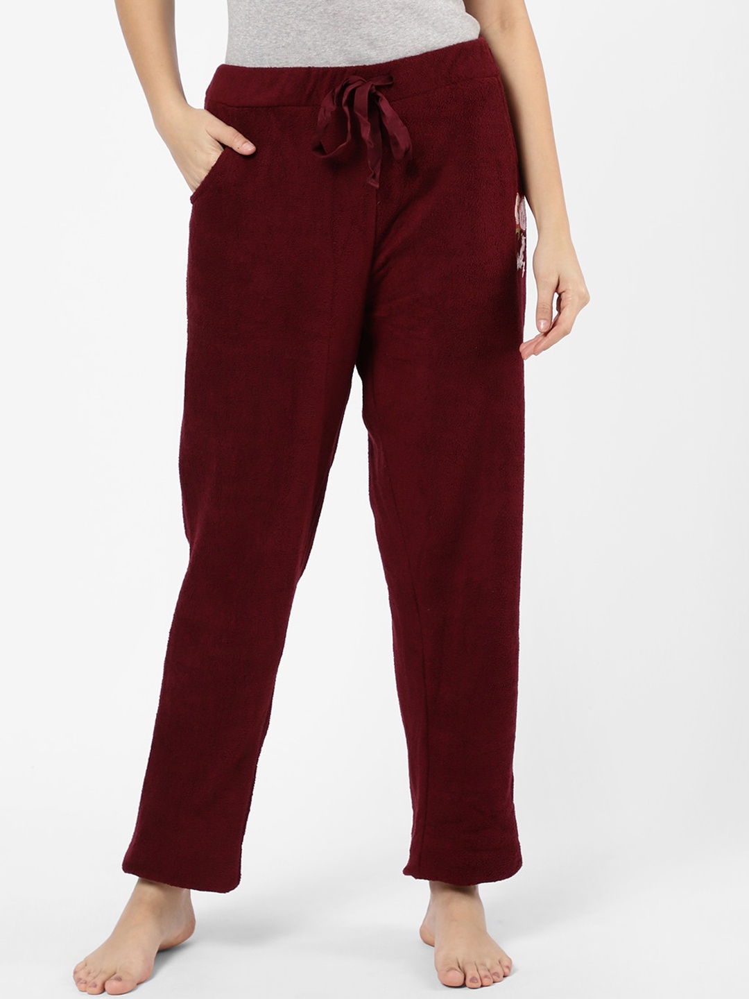 Sweet Dreams Women Burgundy Solid Polar Fleece Lounge Pants