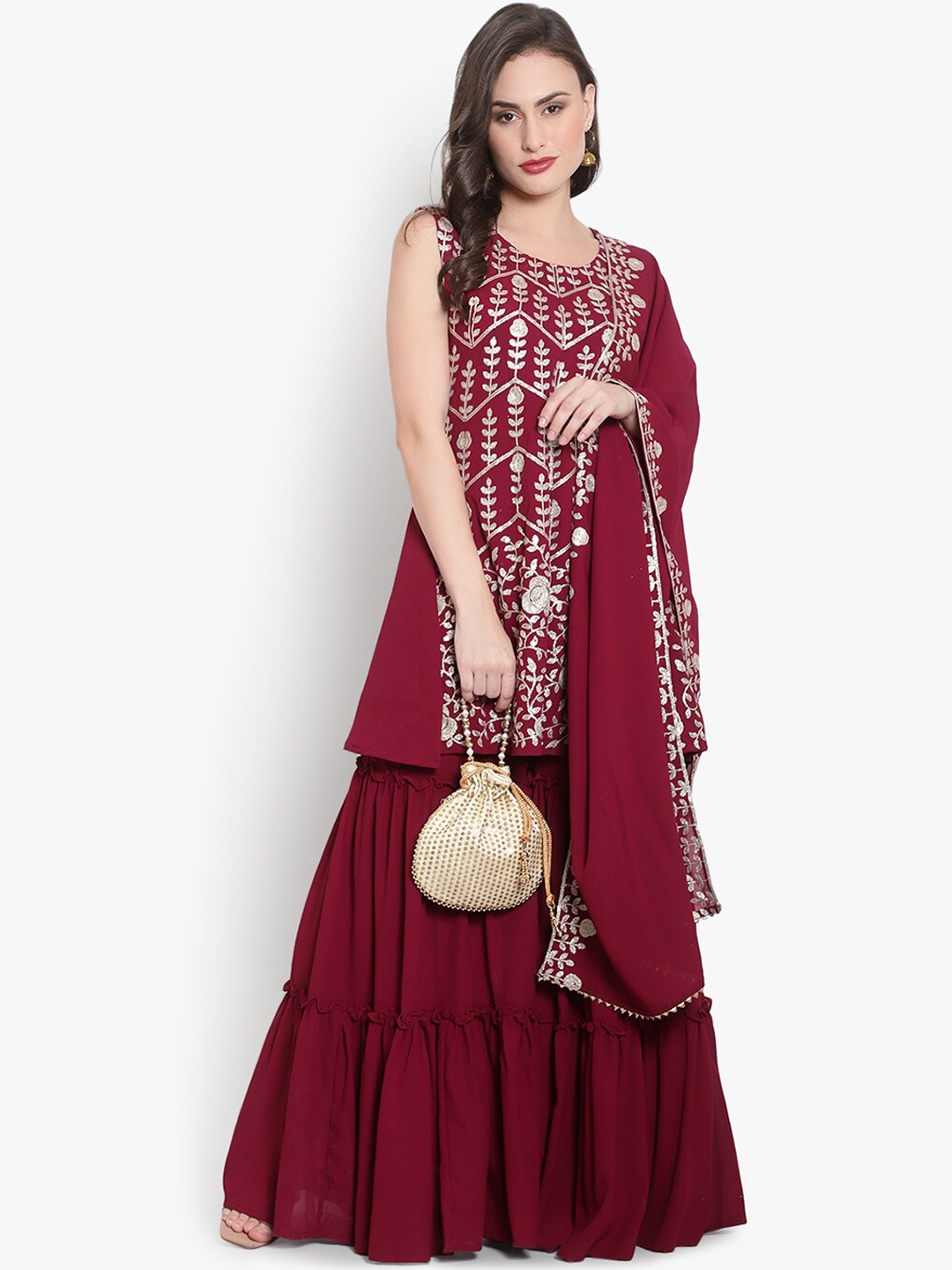 heemara Women Maroon Ethnic Motifs Embroidered Sequinned Kurta with Sharara & With Dupatta
heemara Women Maroon Ethnic Motifs Embroidered Sequinned Kurta with Sharara & With Dupatta