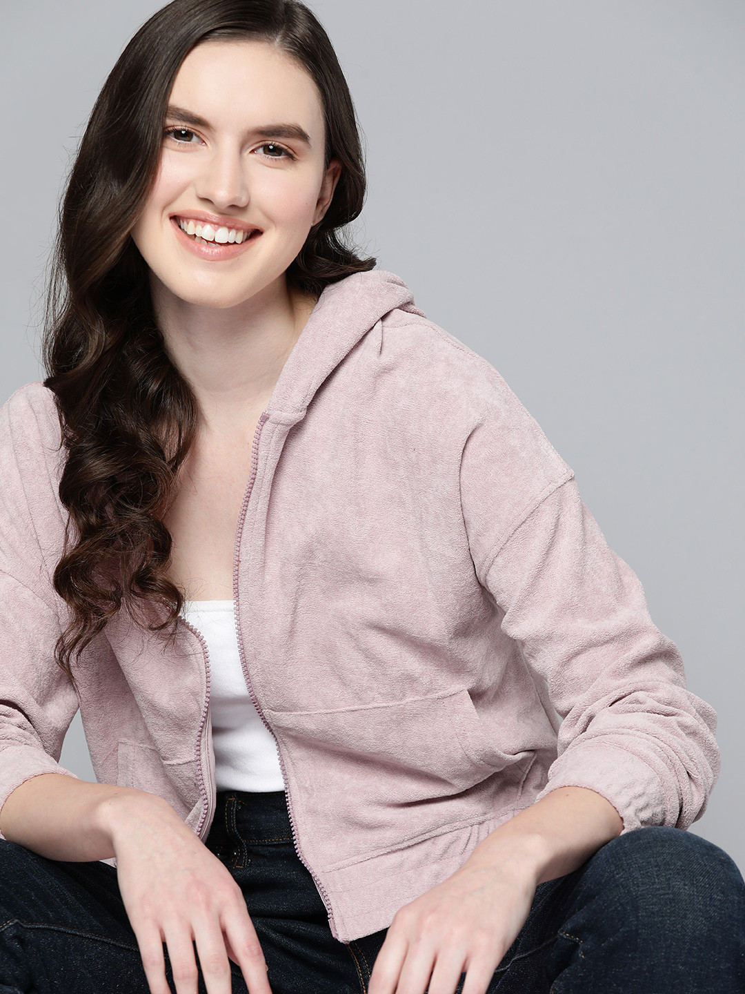 Mast & Harbour Women Dusty Pink Solid Velvet Hooded Sweatshirt, Rose
Mast & Harbour Women Dusty Pink Solid Velvet Hooded Sweatshirt, Rose