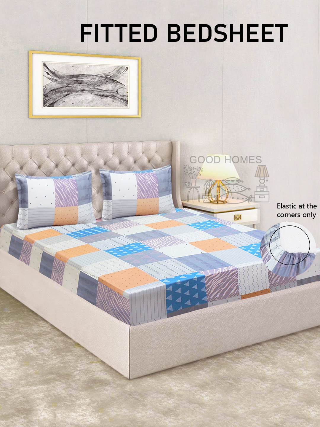 Good Homes by Home Candy Blue & Orange 144 TC Fitted Queen Bedsheet with 2 Pillow Covers
Good Homes by Home Candy Blue & Orange 144 TC Fitted Queen Bedsheet with 2 Pillow Covers