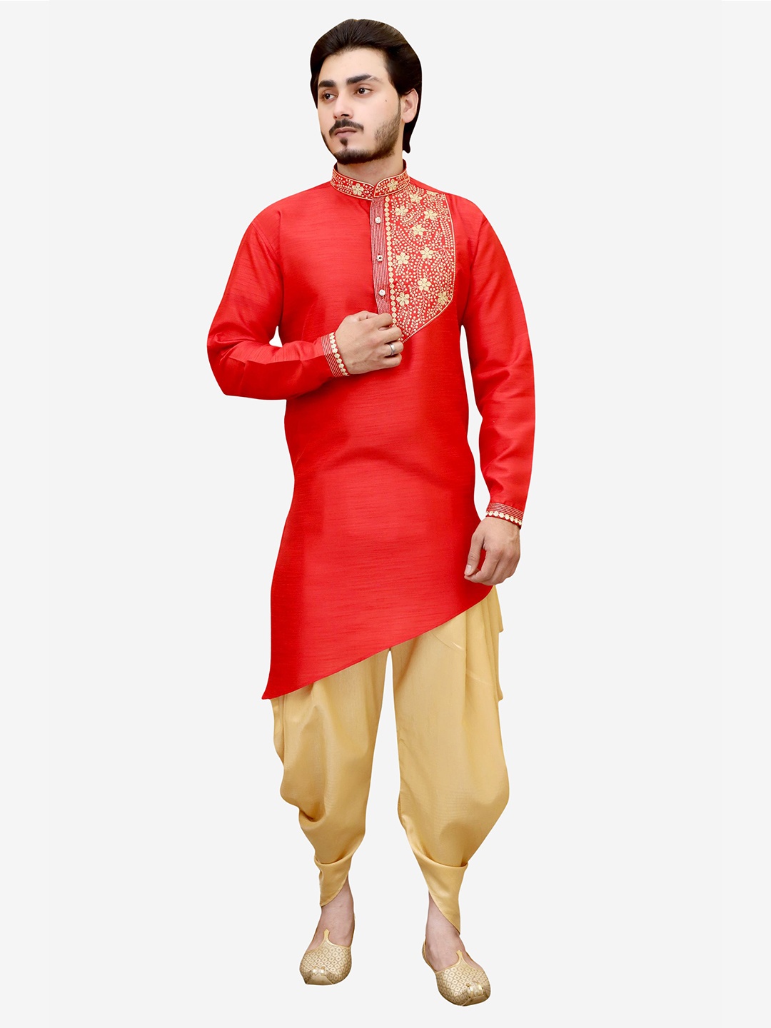Tibra Collection Men Red Floral Embroidered Thread Work Dupion Silk Kurti with Dhoti Pants
Tibra Collection Men Red Floral Embroidered Thread Work Dupion Silk Kurti with Dhoti Pants