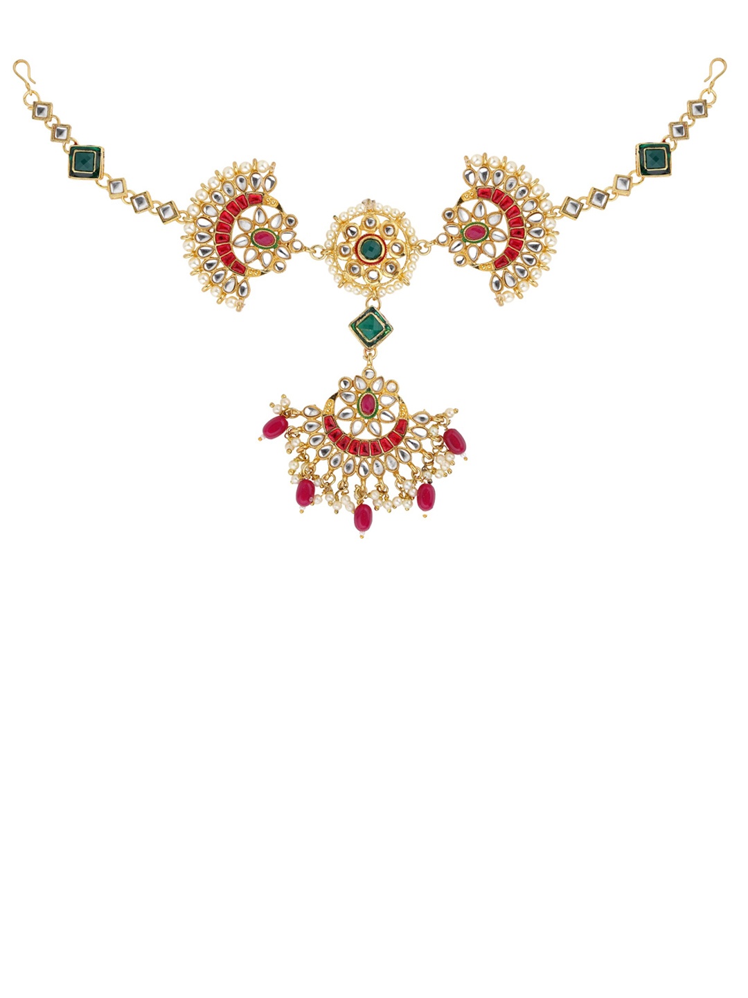 Sanjog Gold-Plated & Green Kundan-Studded Floral Shaped Bridal Sheeshphool Mathapatti
Sanjog Gold-Plated & Green Kundan-Studded Floral Shaped Bridal Sheeshphool Mathapatti