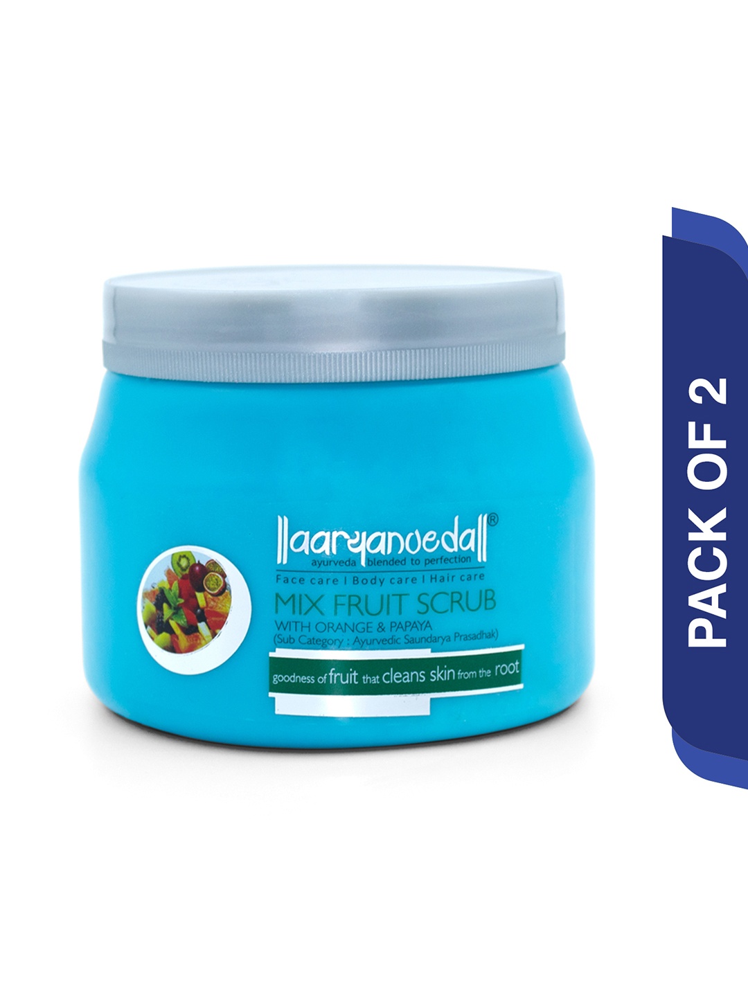 Aryanveda Set of 2 Natural Mix Fruit Face Scrub with Orange & Papaya - 400 g Each, Blue
Aryanveda Set of 2 Natural Mix Fruit Face Scrub with Orange & Papaya - 400 g Each, Blue