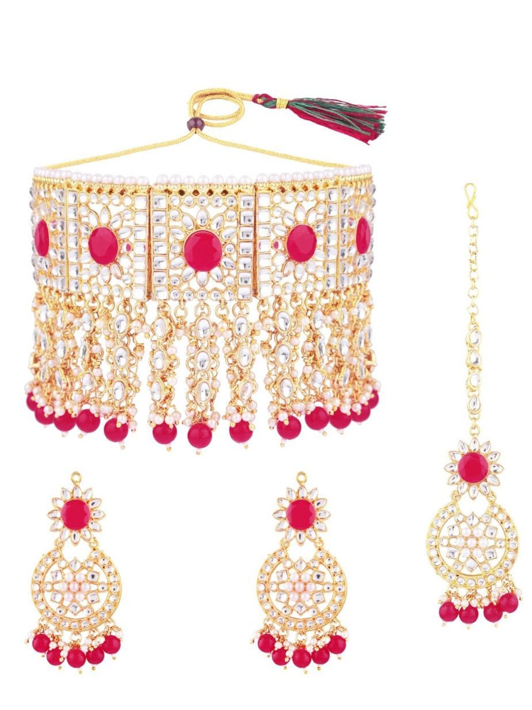 Efulgenz Gold-Plated Magenta & White Stone Studded & Beaded Traditional Jewellery Set
Efulgenz Gold-Plated Magenta & White Stone Studded & Beaded Traditional Jewellery Set