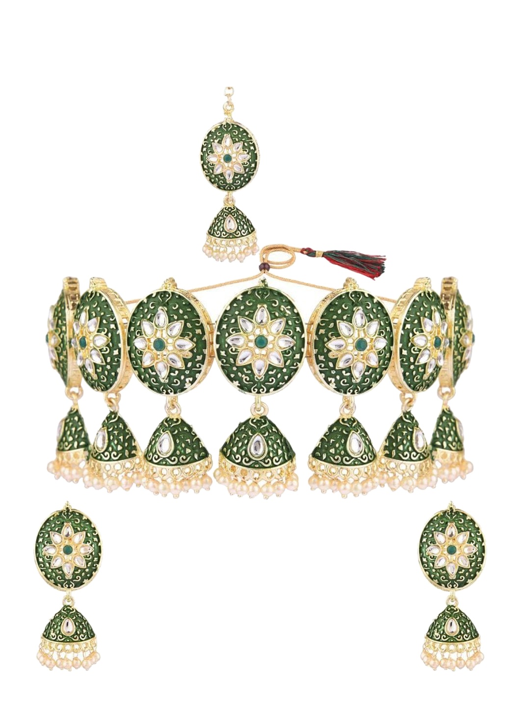 Efulgenz Gold-Plated Green & White Stone-Studded & Beaded Traditional Jewellery Set
Efulgenz Gold-Plated Green & White Stone-Studded & Beaded Traditional Jewellery Set