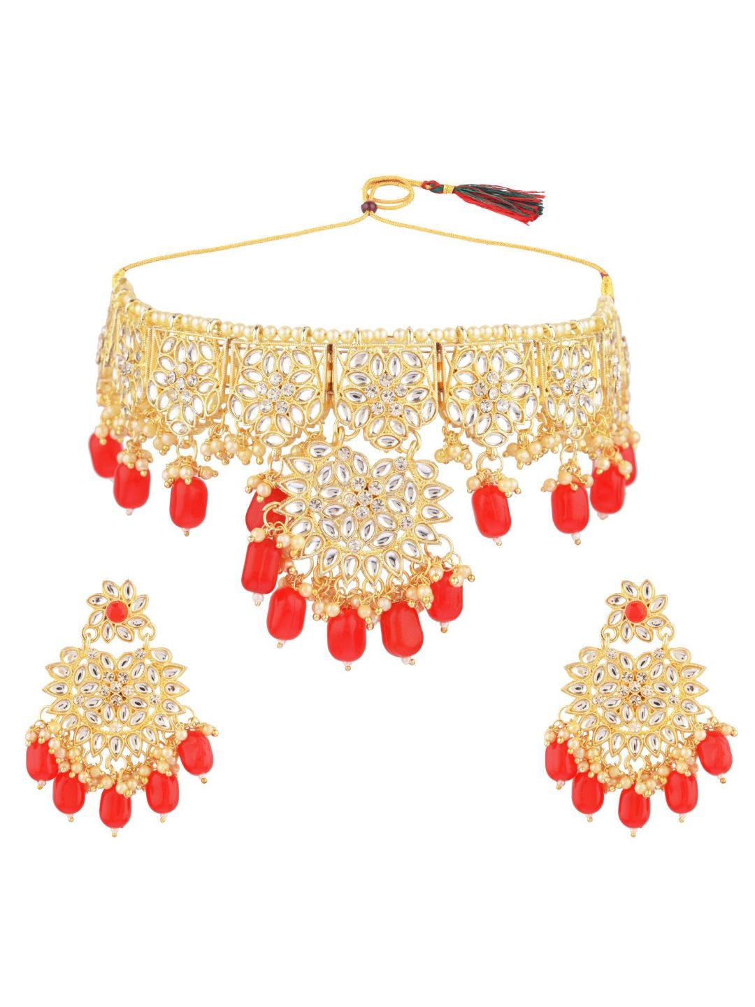 Efulgenz Gold-Plated Red & White Crystal Studded & Beaded Traditional Bridal Jewellery Set
Efulgenz Gold-Plated Red & White Crystal Studded & Beaded Traditional Bridal Jewellery Set