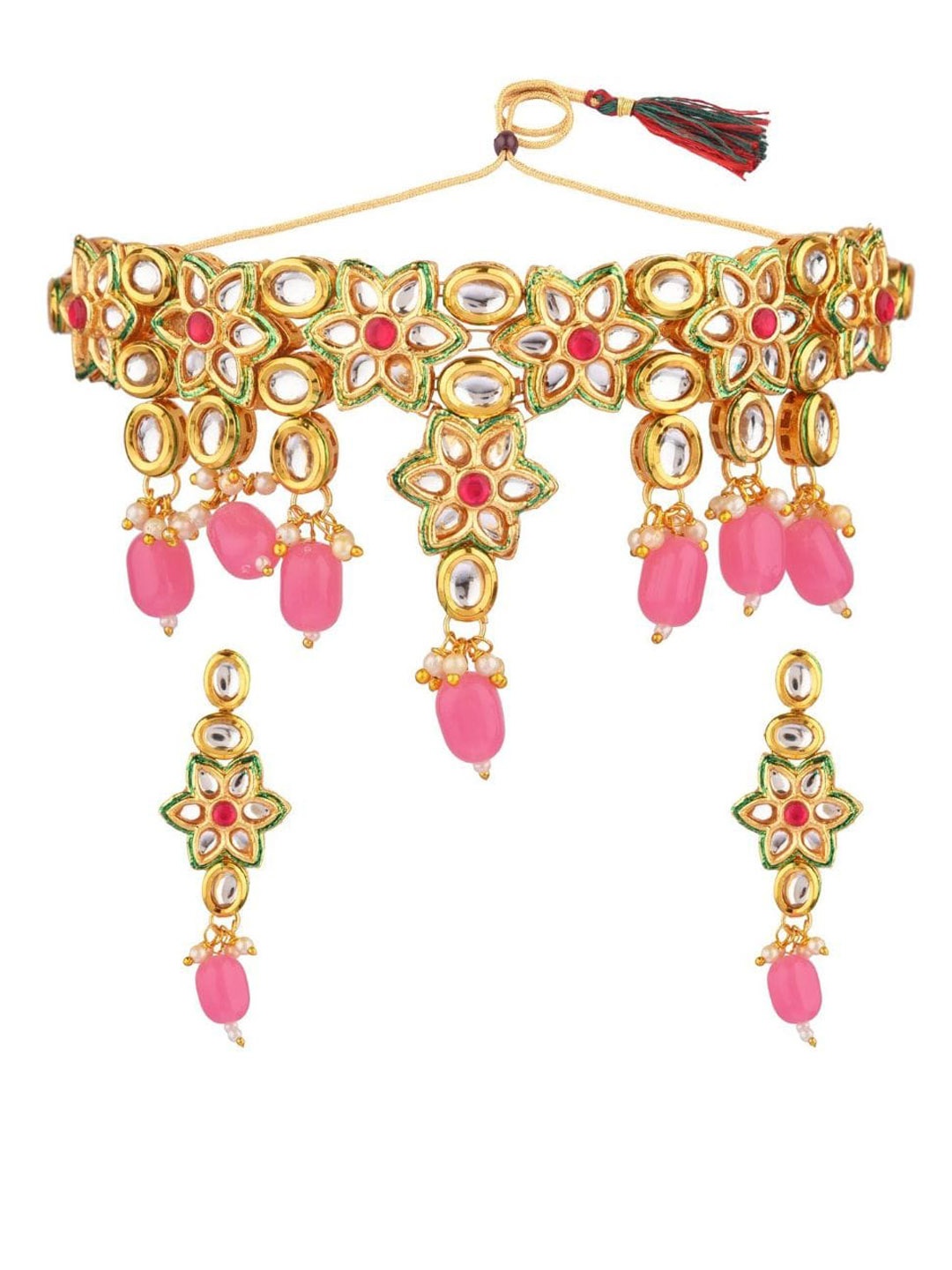 Efulgenz Gold-Plated White & Pink Kundan-Studded & Beaded Traditional Jewellery Set
Efulgenz Gold-Plated White & Pink Kundan-Studded & Beaded Traditional Jewellery Set