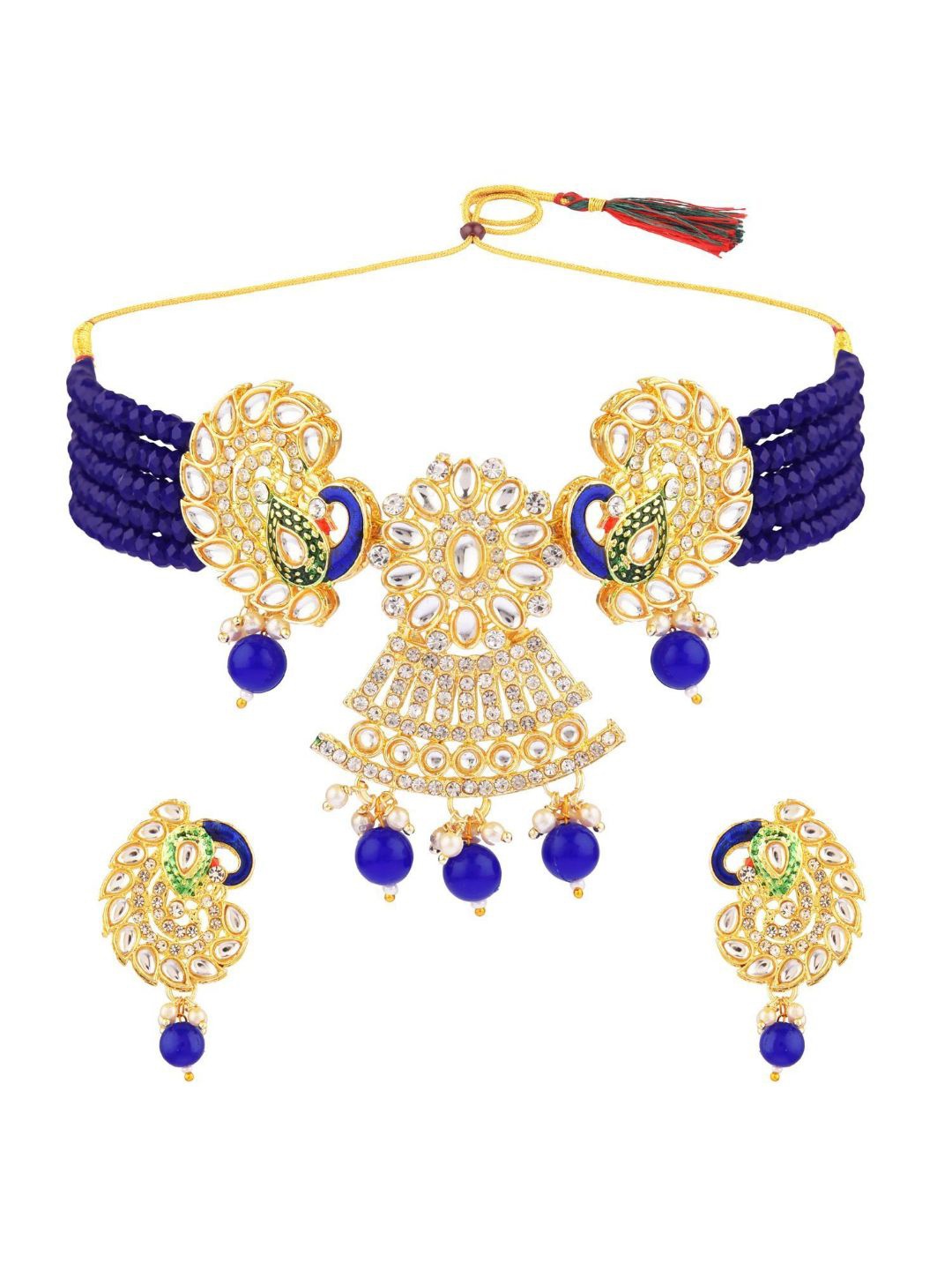 Efulgenz Gold-Plated Blue & White Crystal Studded & Beaded Traditional Jewellery Set
Efulgenz Gold-Plated Blue & White Crystal Studded & Beaded Traditional Jewellery Set