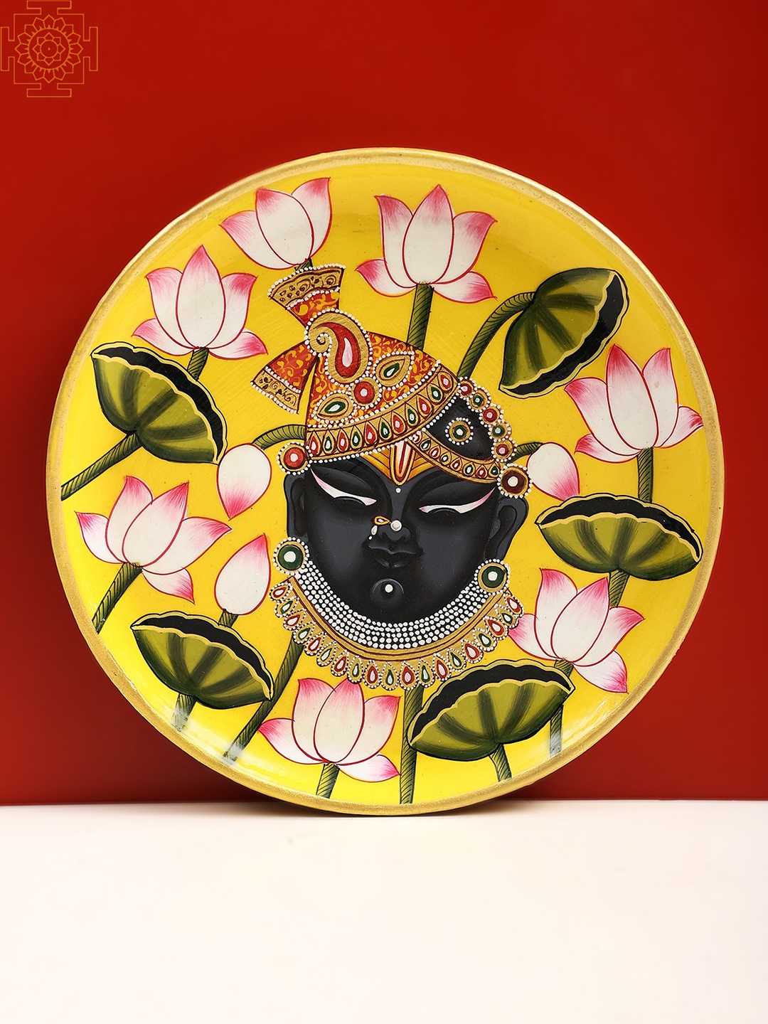 Exotic India Yellow Wooden Shrinath Ji Wall Hanging Plate