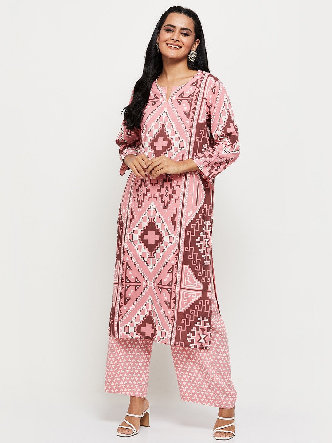 max Women Pink Printed Kurta with Palazzos & With Dupatta