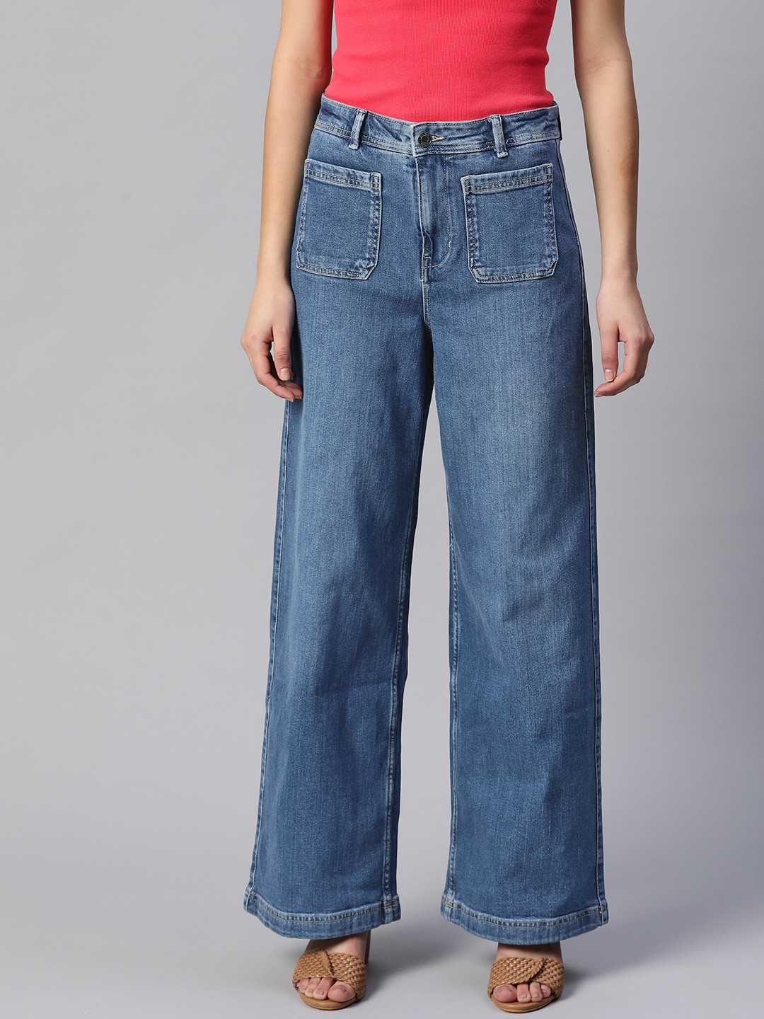 Marks & Spencer Women Wide Leg High-Rise Light Fade Stretchable Jeans, Blue 
Marks & Spencer Women Wide Leg High-Rise Light Fade Stretchable Jeans, Blue