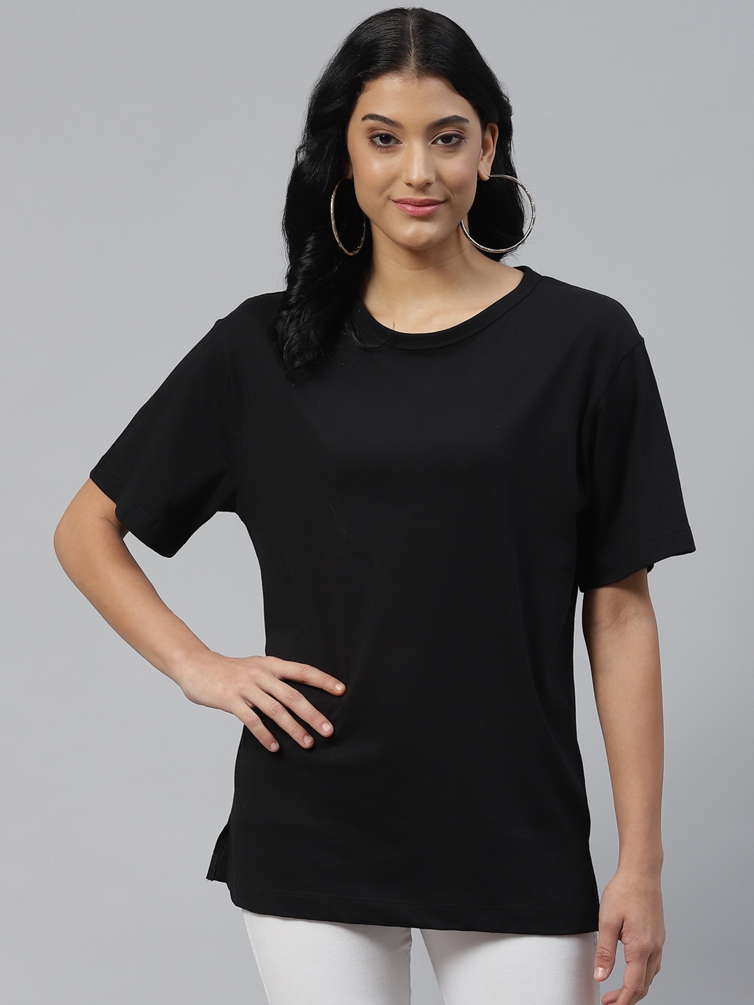 Marks & Spencer Women Black Solid Drop-Shoulder Sleeves Oversized Pure Cotton T-shirt
Marks & Spencer Women Black Solid Drop-Shoulder Sleeves Oversized Pure Cotton T-shirt
