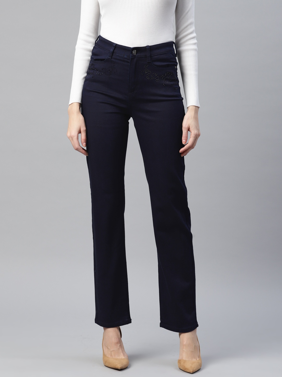 Marks & Spencer Women Straight Fit High-Rise Embellished Stretchable Jeans, Navy blue
Marks & Spencer Women Straight Fit High-Rise Embellished Stretchable Jeans, Navy blue