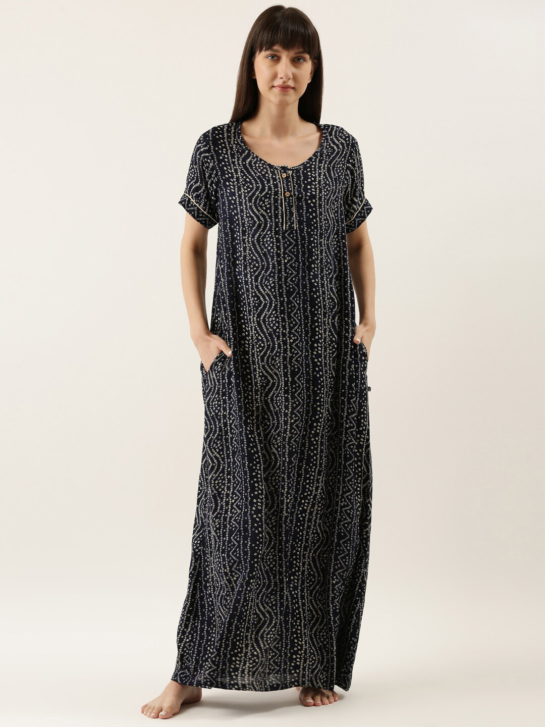 Bannos Swagger Women's Navy Blue Printed Night Dress 
Bannos Swagger Women's Navy Blue Printed Night Dress