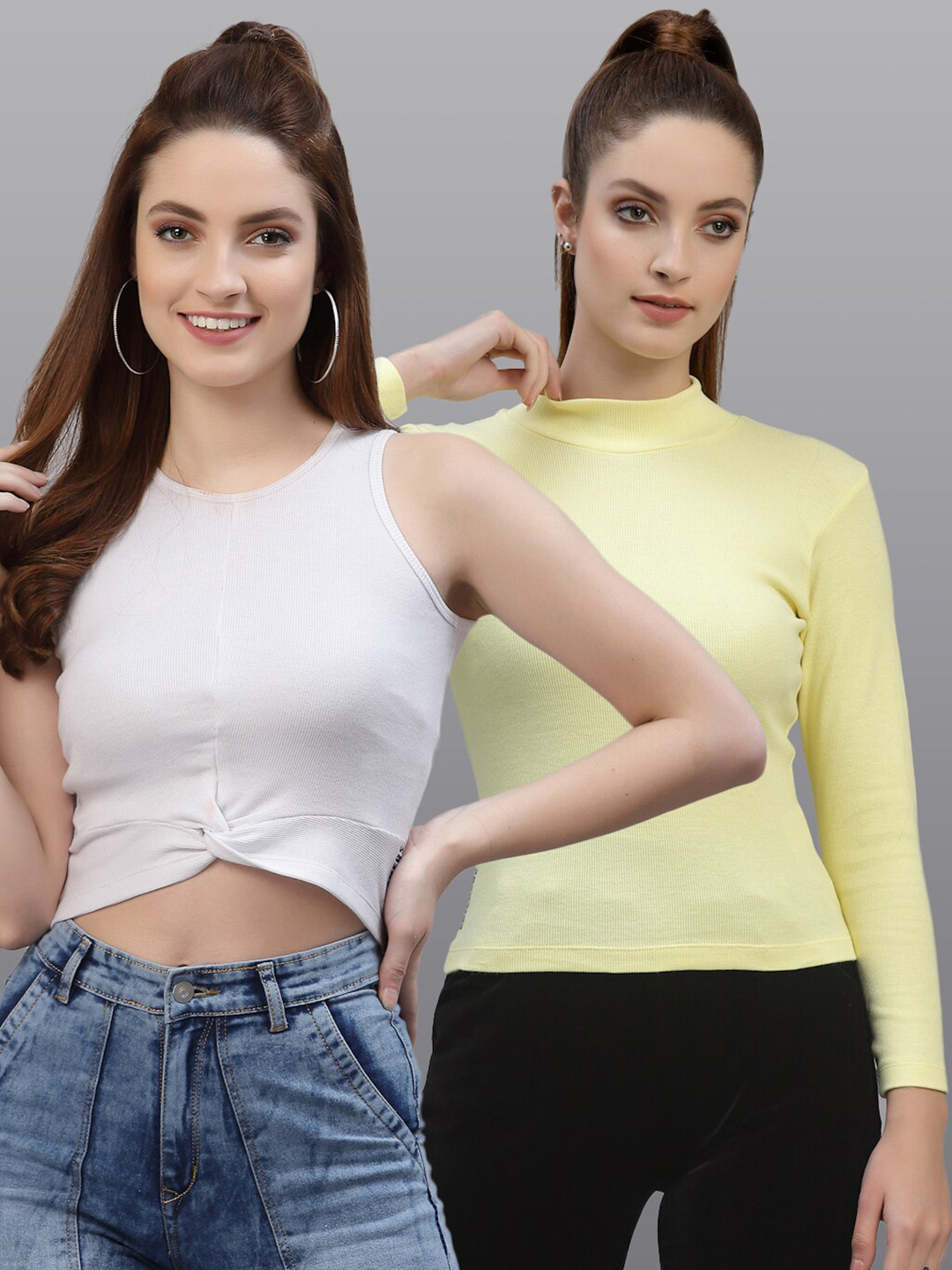 Friskers Set Of 2 White & Yellow Crop Top 
Friskers Set Of 2 White & Yellow Crop Top