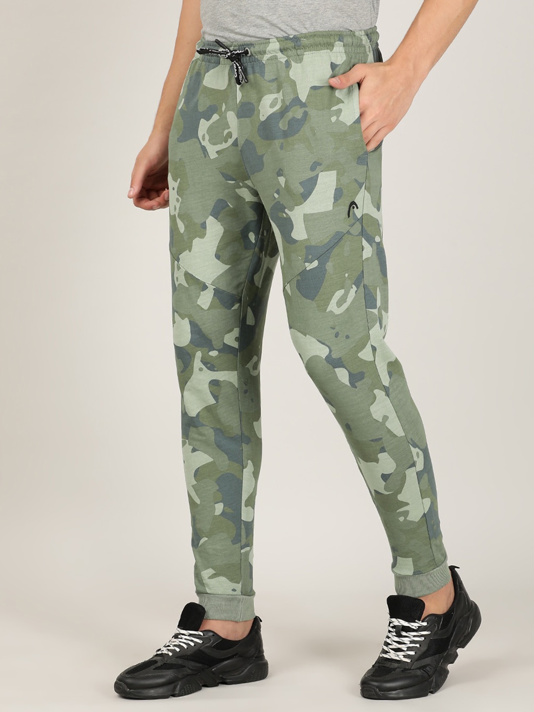 Head Men Green Camouflaged Print Slim-Fit Track Pants