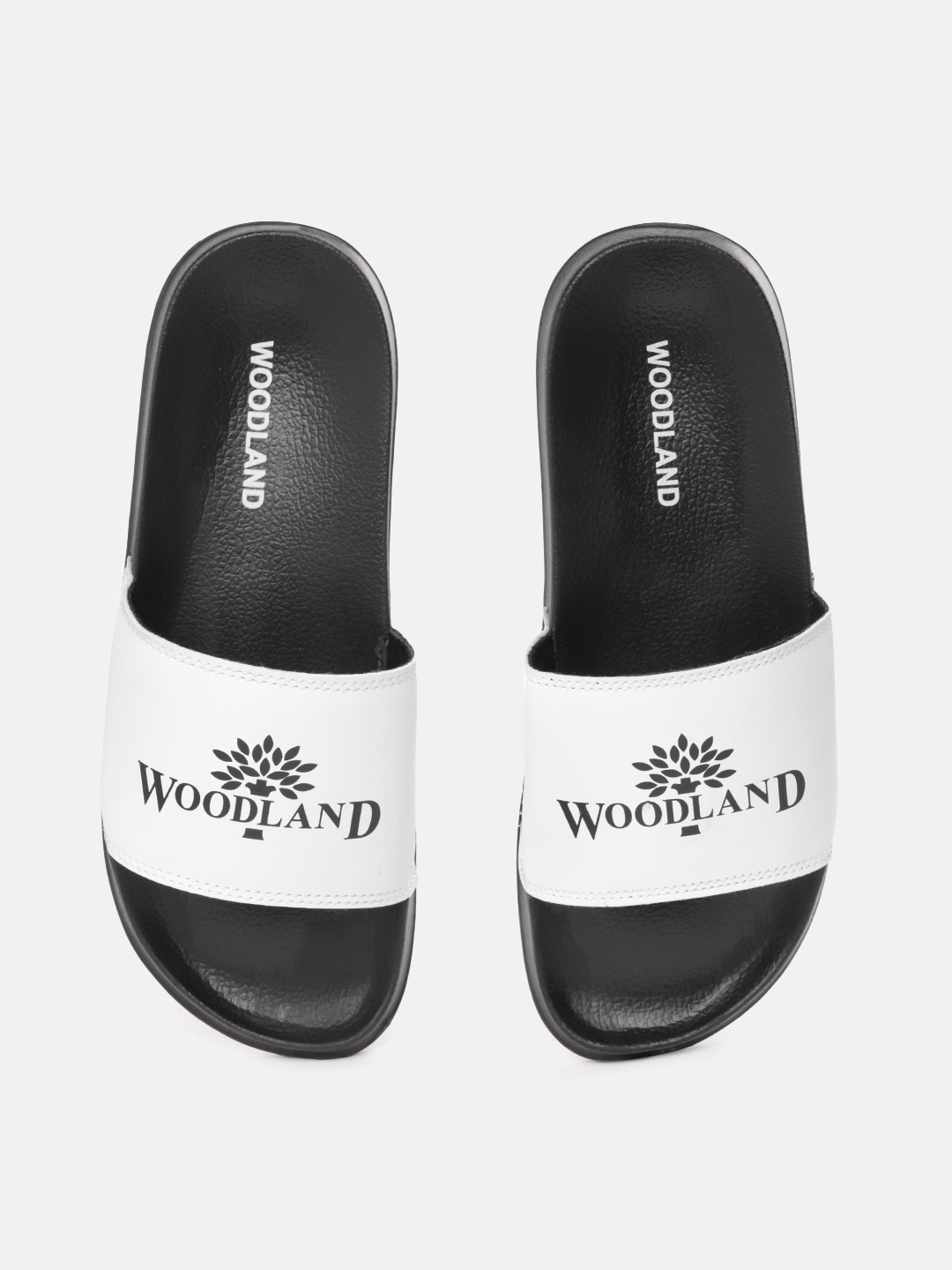 Woodland Men White & Black Brand Logo Print Sliders