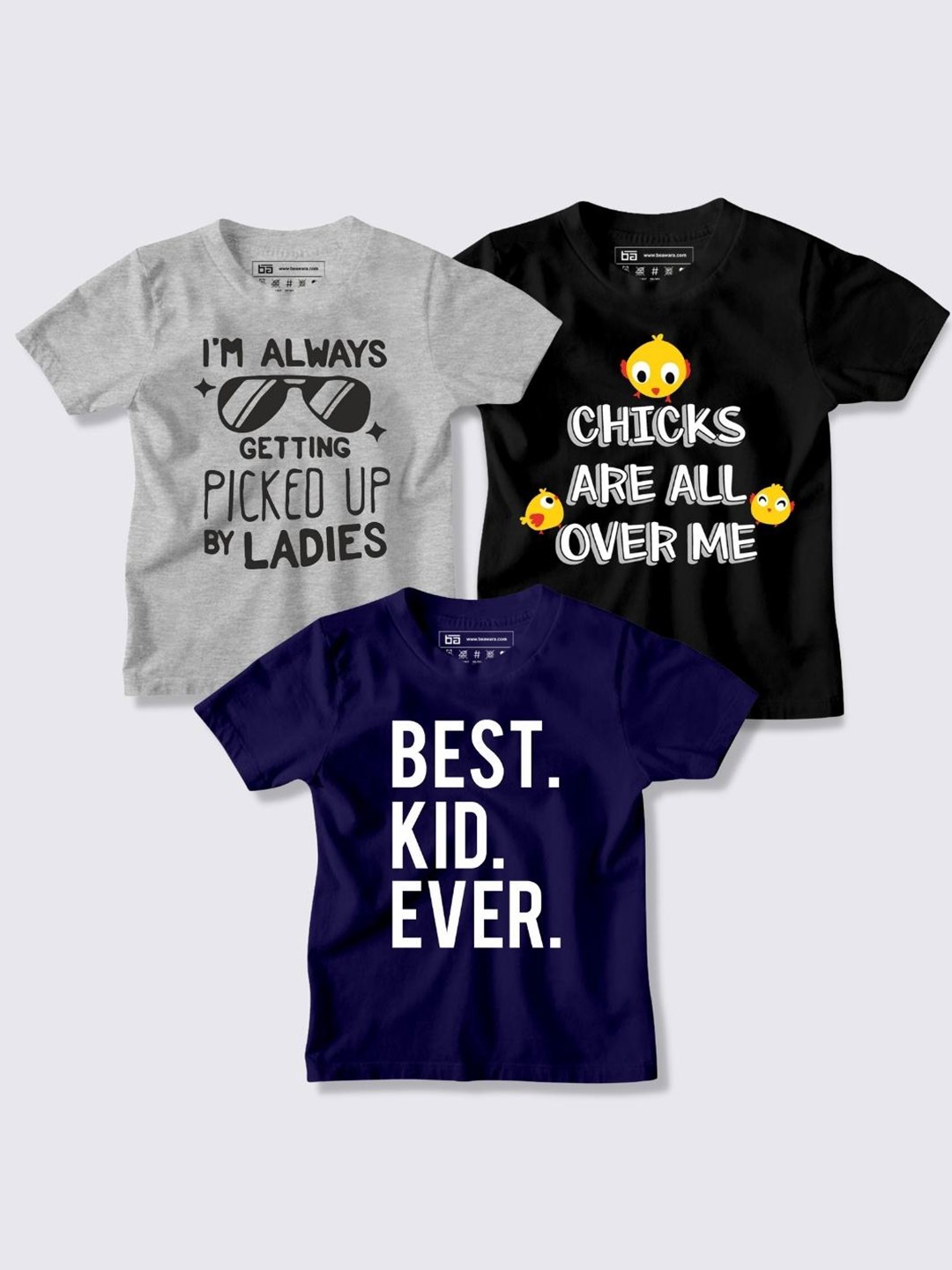 BE AWARA Pack of 3 Unisex Kids Grey Melange & Navy Blue Typography Printed Cotton T-shirt
BE AWARA Pack of 3 Unisex Kids Grey Melange & Navy Blue Typography Printed Cotton T-shirt