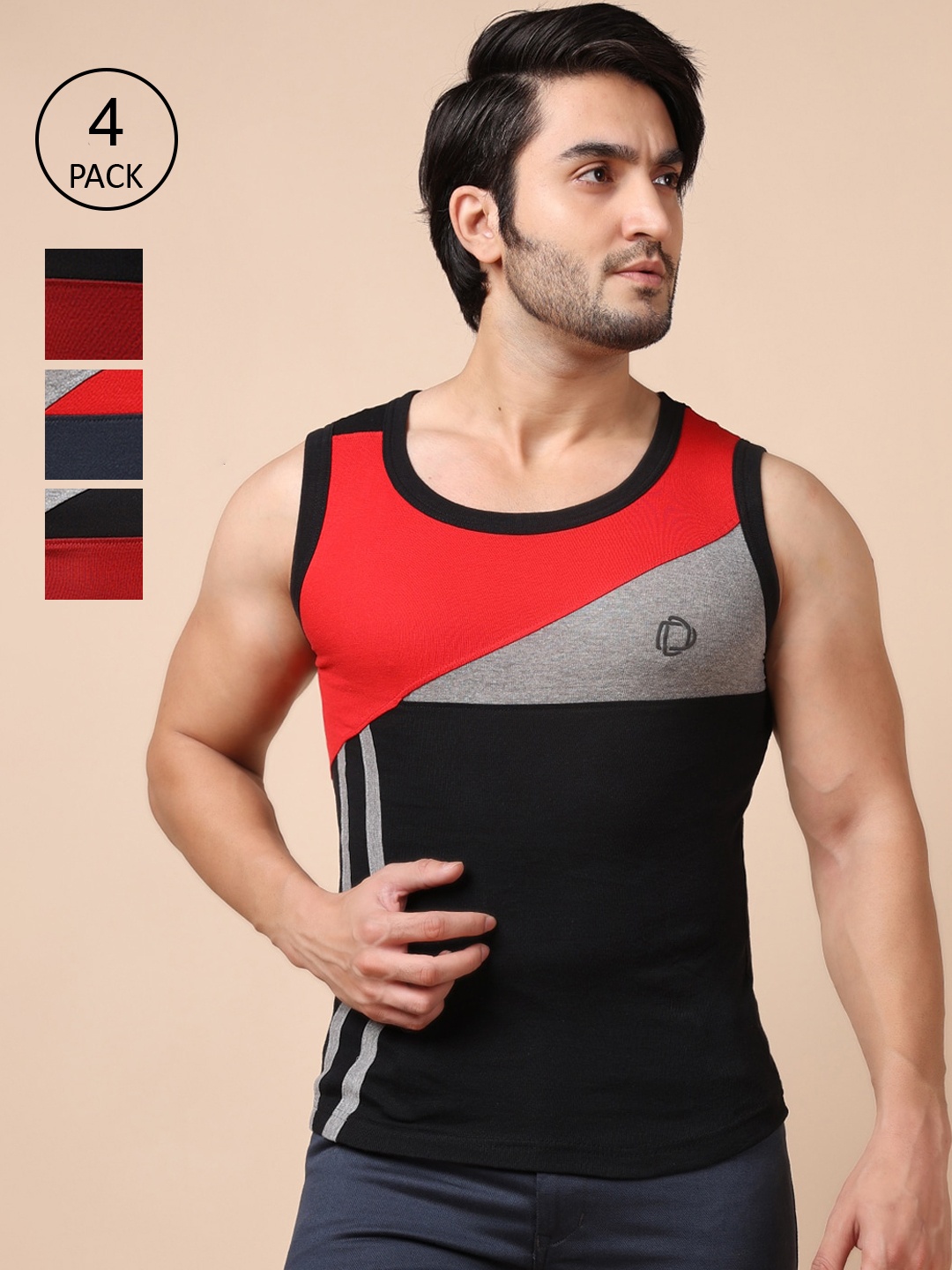 Dollar Bigboss Men's Solid Pack of 4 Combed Cotton Racerback Styled Gym Vest, Assorted
Dollar Bigboss Men's Solid Pack of 4 Combed Cotton Racerback Styled Gym Vest, Assorted
