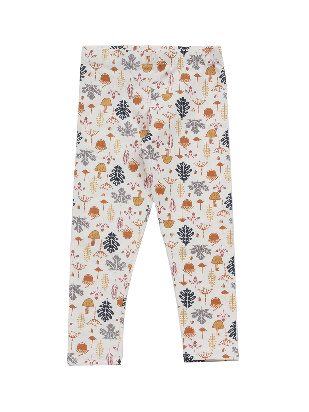 Lil Lollipop Girls Cream Colored Printed Cotton Ankle Length Leggings