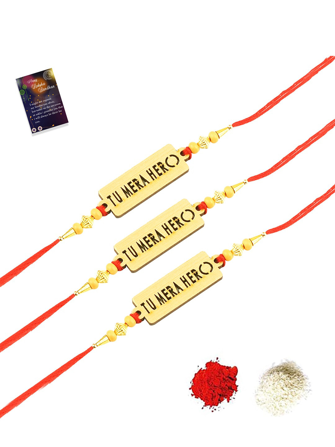 Silver Shine Set of 3 Rakhi with Greeting Card, Multi
Silver Shine Set of 3 Rakhi with Greeting Card, Multi