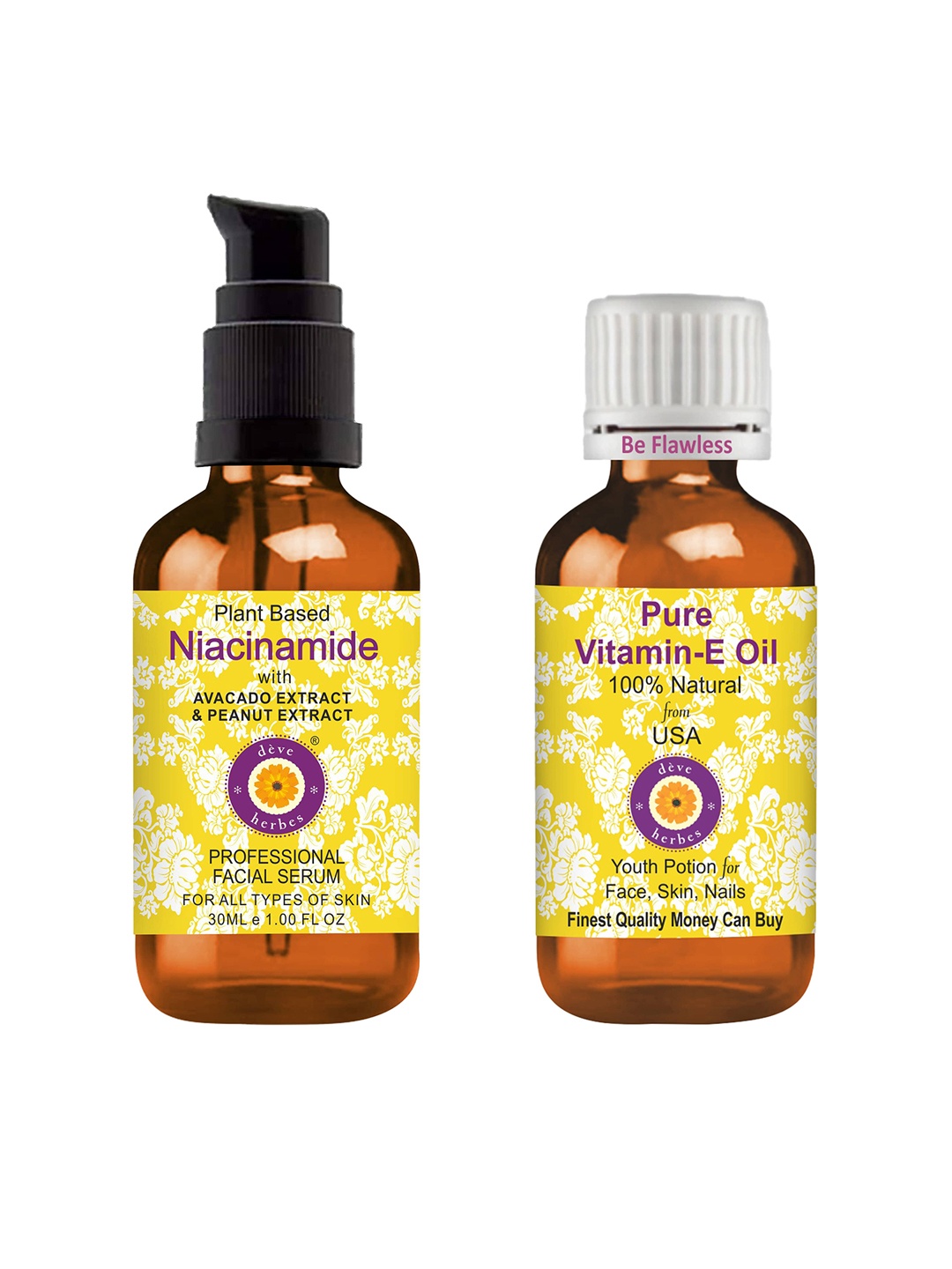 Deve Herbes Set of Plant Based Niacinamide Face Serum & Pure Vitamin E Oil - 30ml each, Yellow
Deve Herbes Set of Plant Based Niacinamide Face Serum & Pure Vitamin E Oil - 30ml each, Yellow