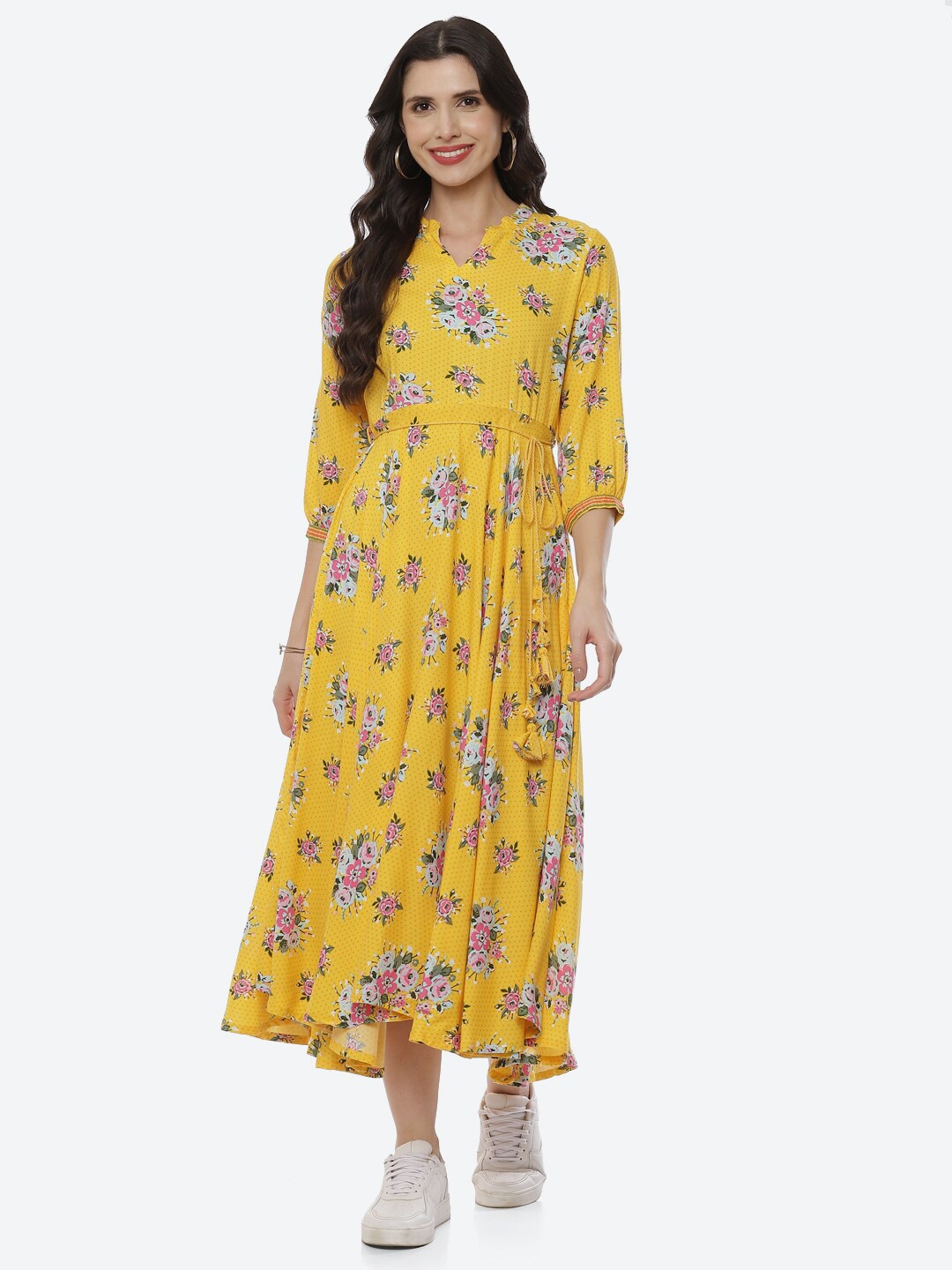 Rangriti Women Yellow Floral Midi Dress