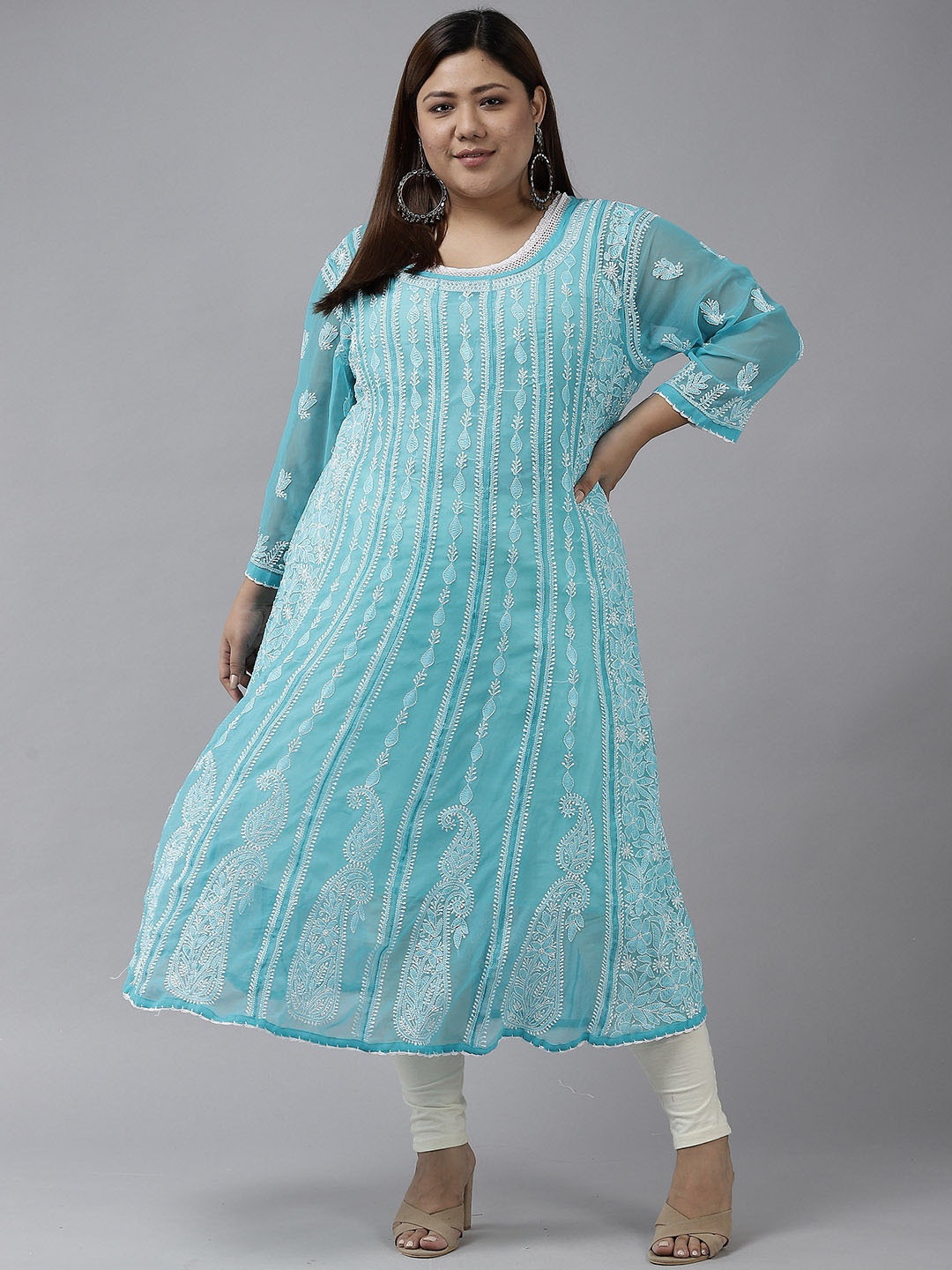 ADA Women Turquoise Blue Ethnic Motifs Plus Size Chikankari Georgette Anarkali Kurta
ADA Women Turquoise Blue Ethnic Motifs Plus Size Chikankari Georgette Anarkali Kurta