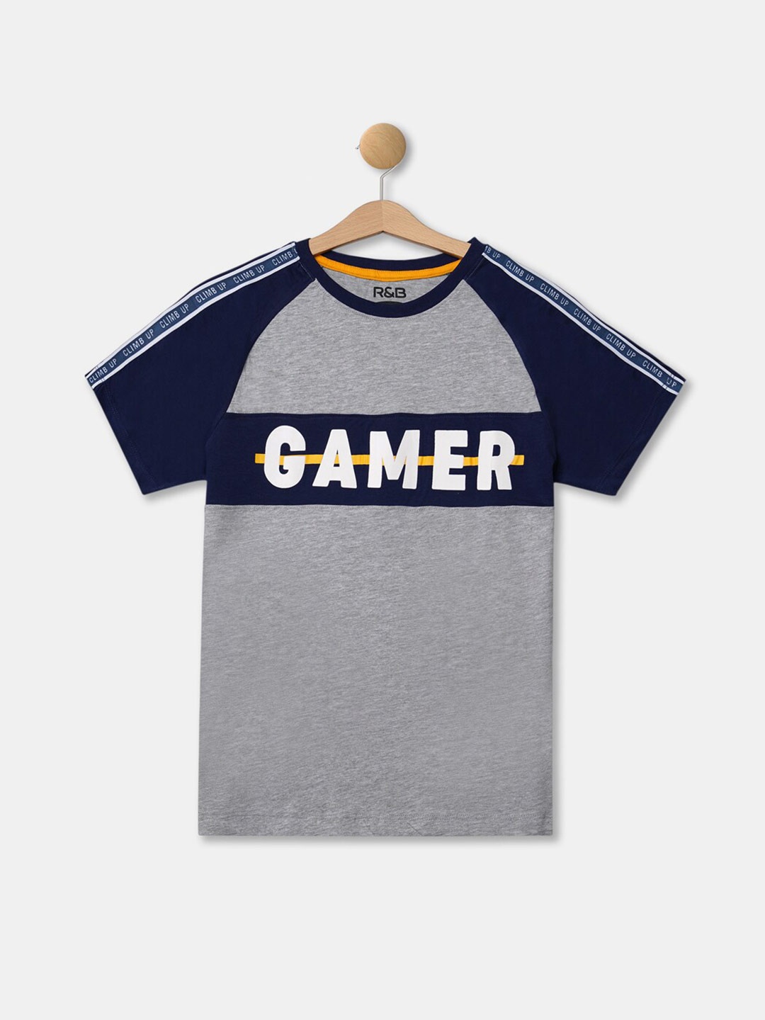 R&B Boys Grey Colourblocked Cotton T-shirt