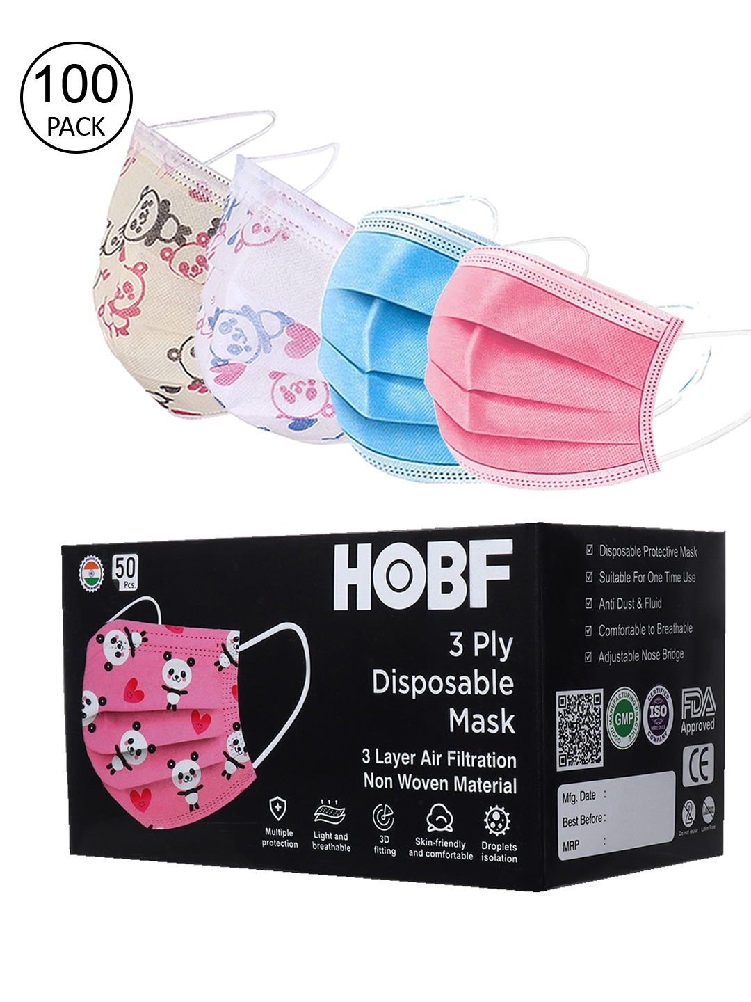 FROGGY Kids Pack of 100 3-Ply Anti-Pollution Disposable Masks With Nose-Pin, Assorted
FROGGY Kids Pack of 100 3-Ply Anti-Pollution Disposable Masks With Nose-Pin, Assorted