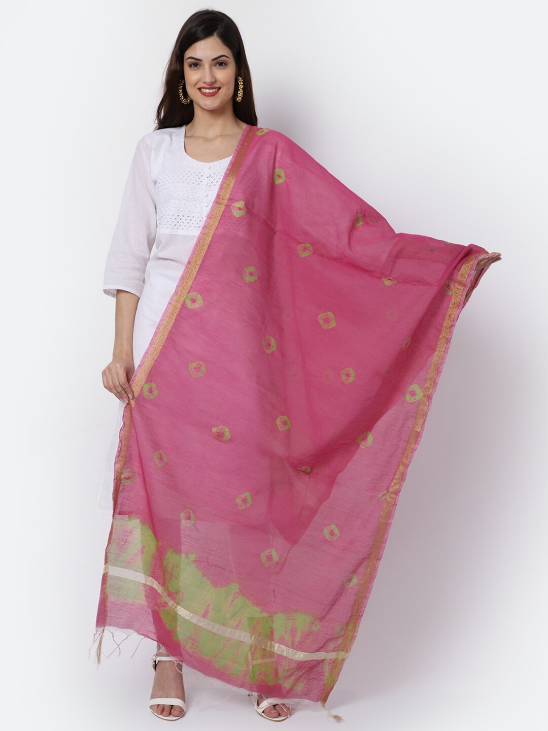 LOOM LEGACY Pink & Silver-Toned Ethnic Motifs Woven Design Cotton Silk Dupatta with Zari
LOOM LEGACY Pink & Silver-Toned Ethnic Motifs Woven Design Cotton Silk Dupatta with Zari