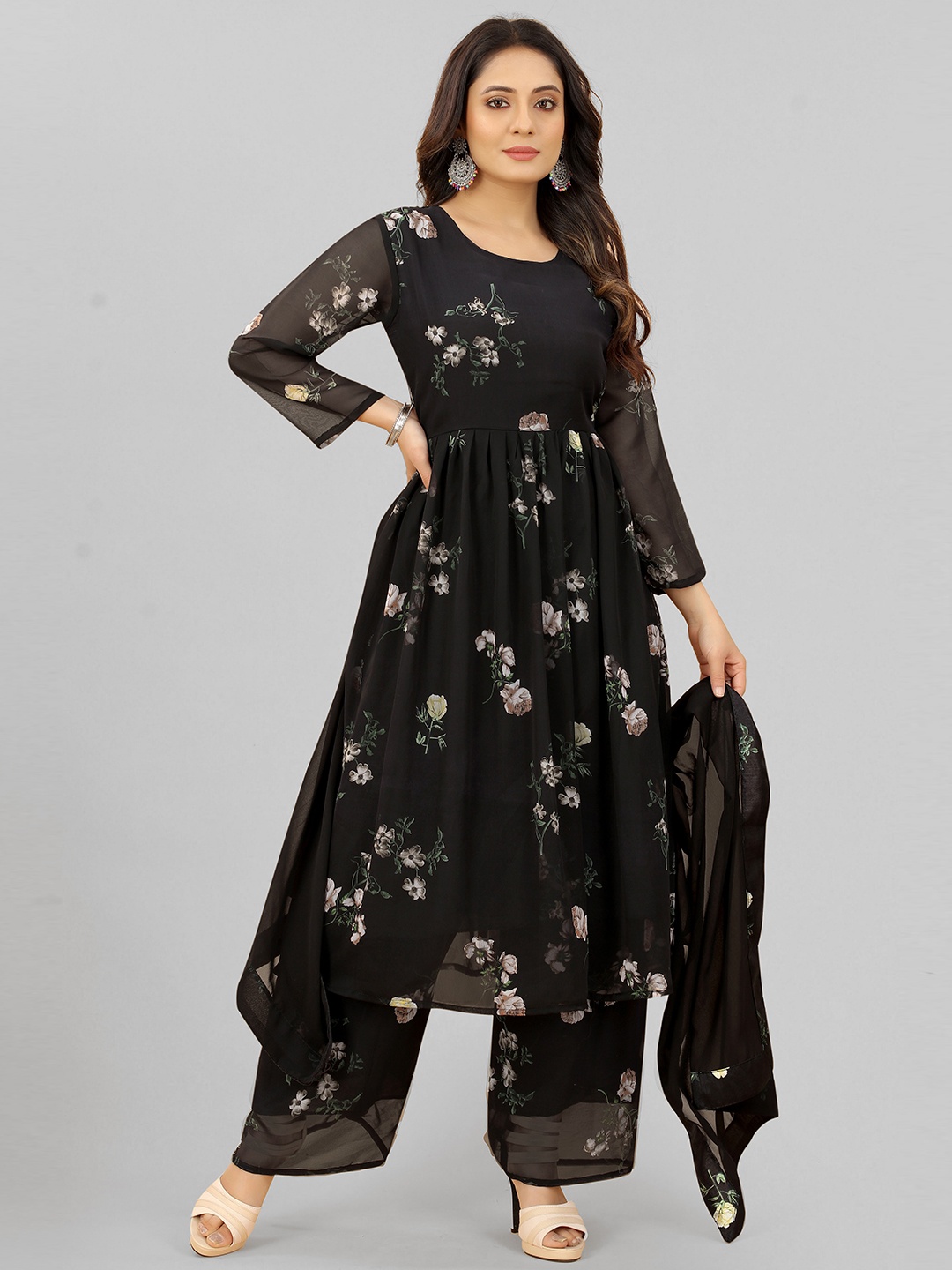ASPORA Women Black Ethnic Motifs Embroidered Empire Kurta with Palazzos & With Dupatta
ASPORA Women Black Ethnic Motifs Embroidered Empire Kurta with Palazzos & With Dupatta