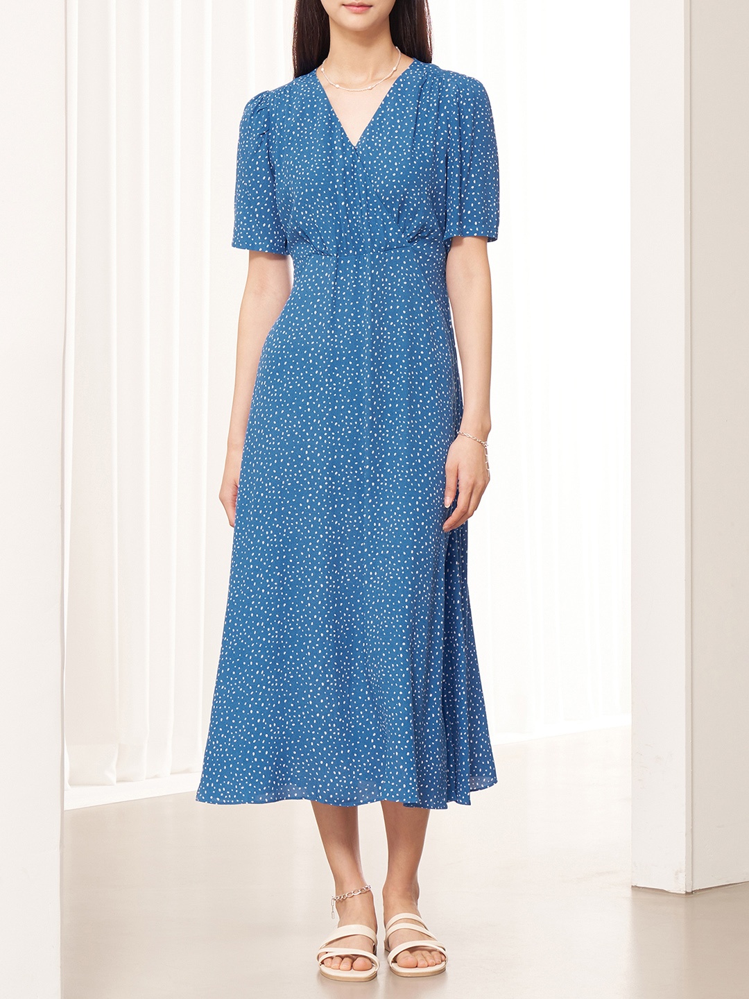 8seconds Teal Blue & White Abstract Print Midi Wrap Dress