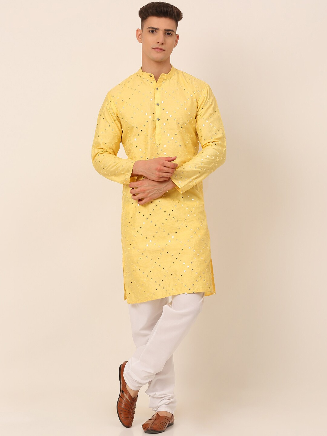 Jompers Men Yellow Ethnic Motifs Embroidered Mirror Work Dupion Silk Kurta Sets
Jompers Men Yellow Ethnic Motifs Embroidered Mirror Work Dupion Silk Kurta Sets