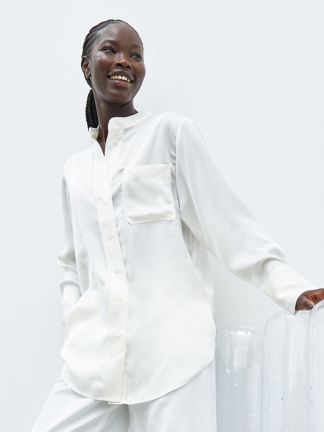 H&M Women White Solid Oversized Shirt
