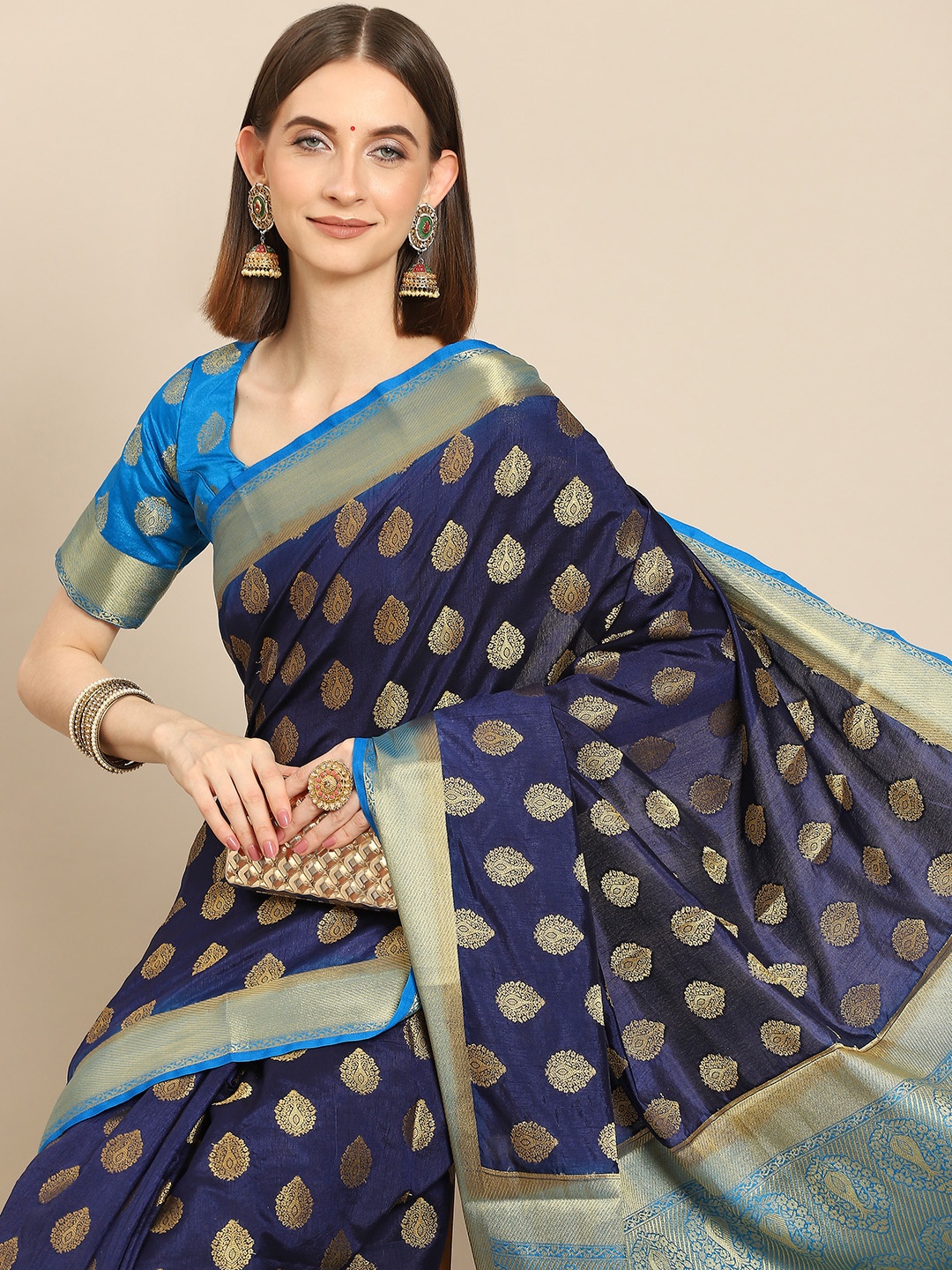 all about you Navy Blue & Gold-Toned Woven Design Zari Silk Blend Kanjeevaram Saree
all about you Navy Blue & Gold-Toned Woven Design Zari Silk Blend Kanjeevaram Saree