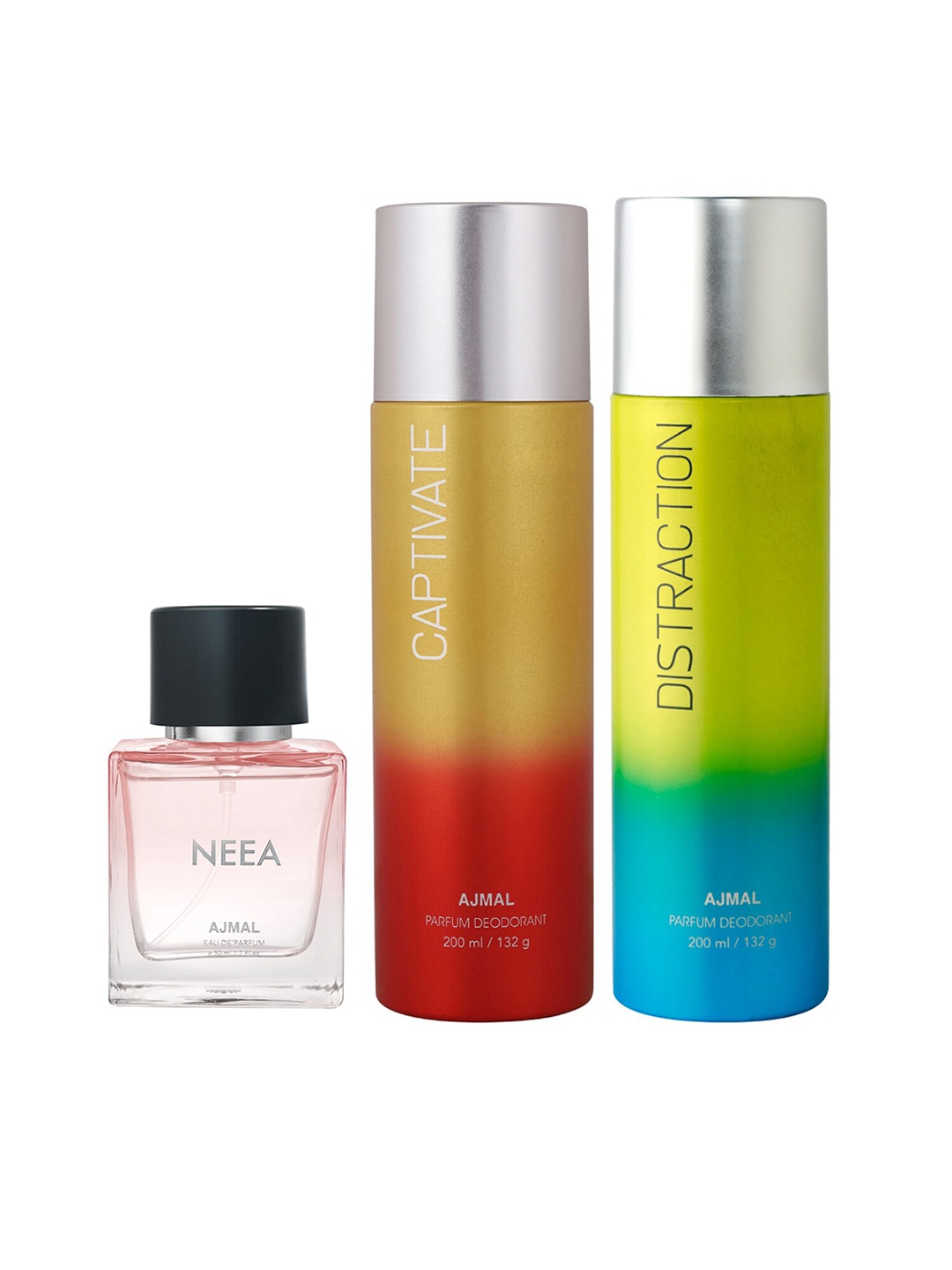 Ajmal Distraction Deodorant 200ml + Captivate Deodorant 200ml + Neea Eau De Parfum 50ml, Yellow
Ajmal Distraction Deodorant 200ml + Captivate Deodorant 200ml + Neea Eau De Parfum 50ml, Yellow