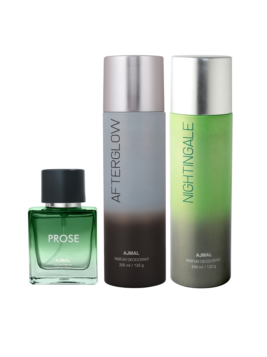 Ajmal Prose Eau de Parfum 50ml with Nightingale & AfterGlow Deodorant 200ml each, Green
Ajmal Prose Eau de Parfum 50ml with Nightingale & AfterGlow Deodorant 200ml each, Green