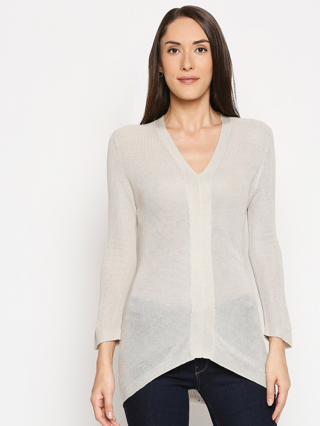 LOVEGEN Women Off White Knitted Longline Top 
LOVEGEN Women Off White Knitted Longline Top