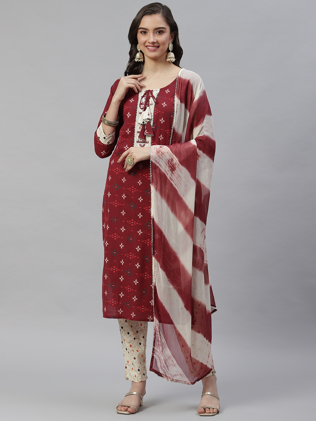 HIGHLIGHT FASHION EXPORT Women Maroon Ethnic Motifs Gotta Patti Pure Cotton Kurta Set
HIGHLIGHT FASHION EXPORT Women Maroon Ethnic Motifs Gotta Patti Pure Cotton Kurta Set