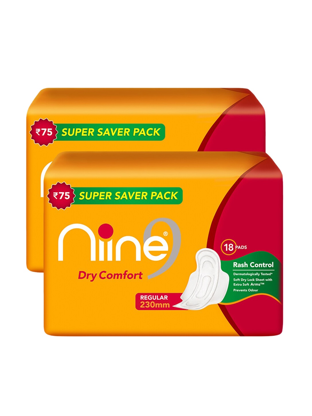 Niine Set of 2 Dry Comfort Anti Leak Flow Channel Regular Sanitary Pads - 18 Pads Each, Orange
Niine Set of 2 Dry Comfort Anti Leak Flow Channel Regular Sanitary Pads - 18 Pads Each, Orange