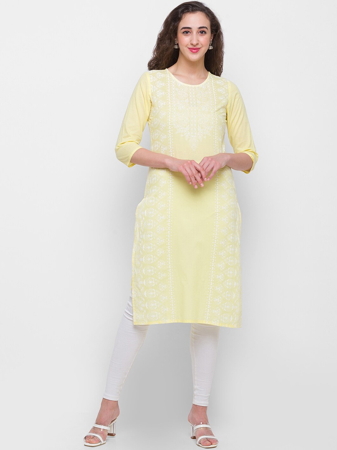 Globus Women Yellow Printed Geometric Kurta