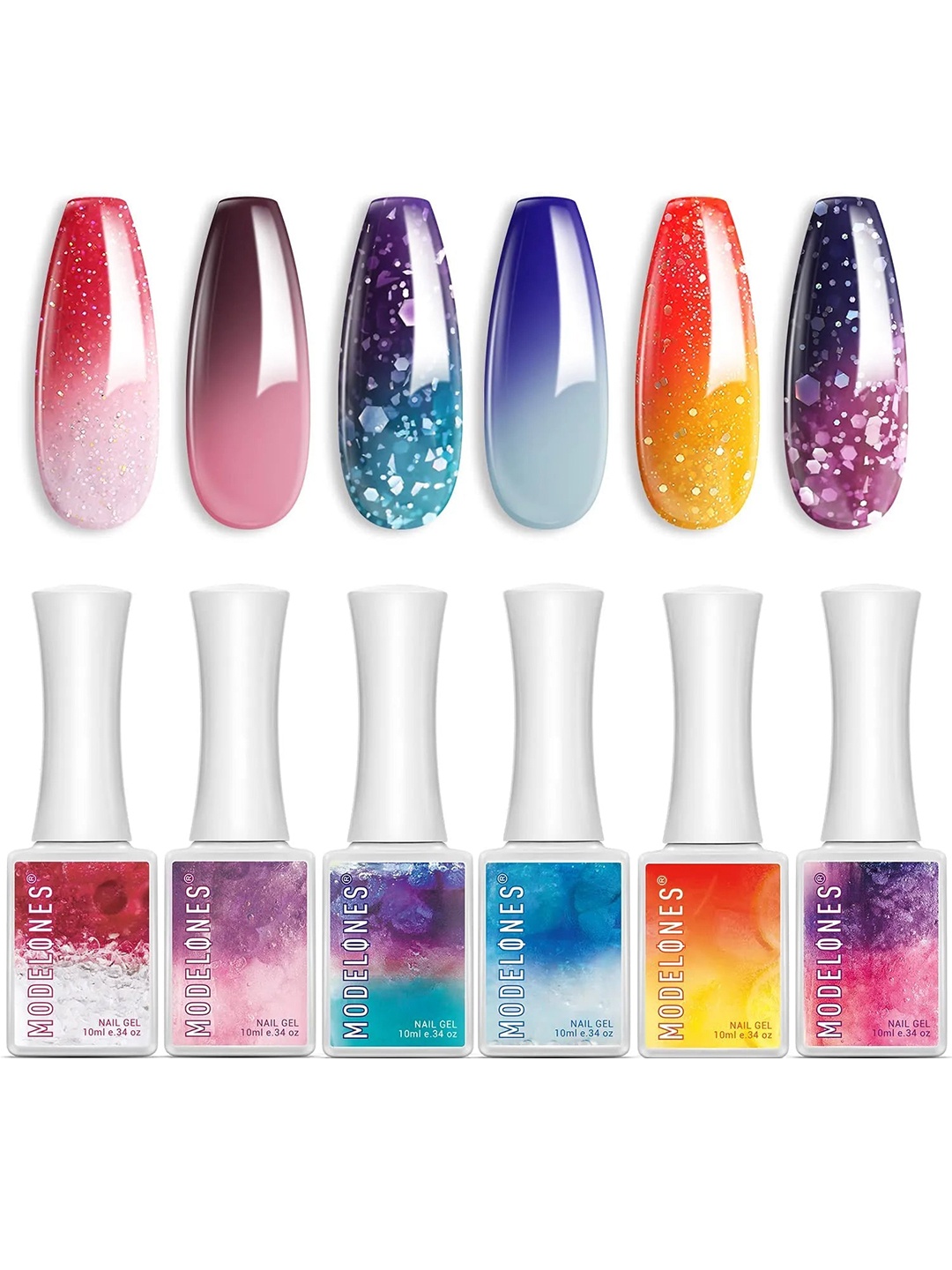 Modelones Set of 6 Glitter Temperature Color Changing Gel Nail Polish - Holiday Mood, Multi
Modelones Set of 6 Glitter Temperature Color Changing Gel Nail Polish - Holiday Mood, Multi