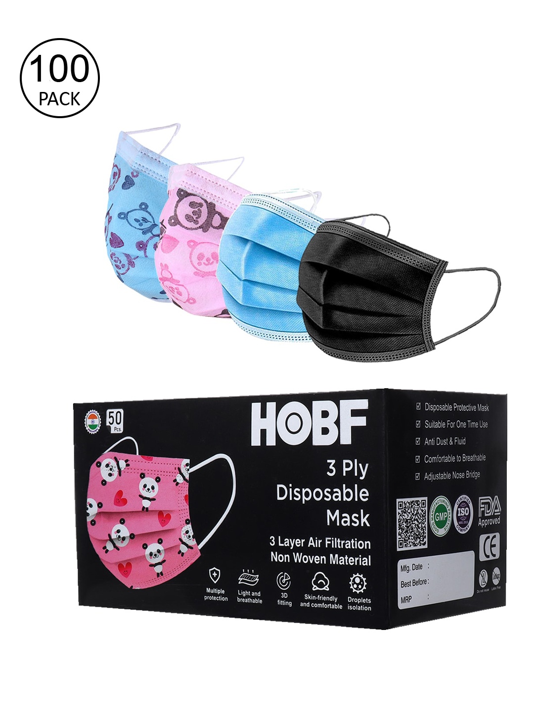 FROGGY Kids Pack Of 100 Assorted 3-Ply Anti-Pollution Mask With Nose-Pin
FROGGY Kids Pack Of 100 Assorted 3-Ply Anti-Pollution Mask With Nose-Pin