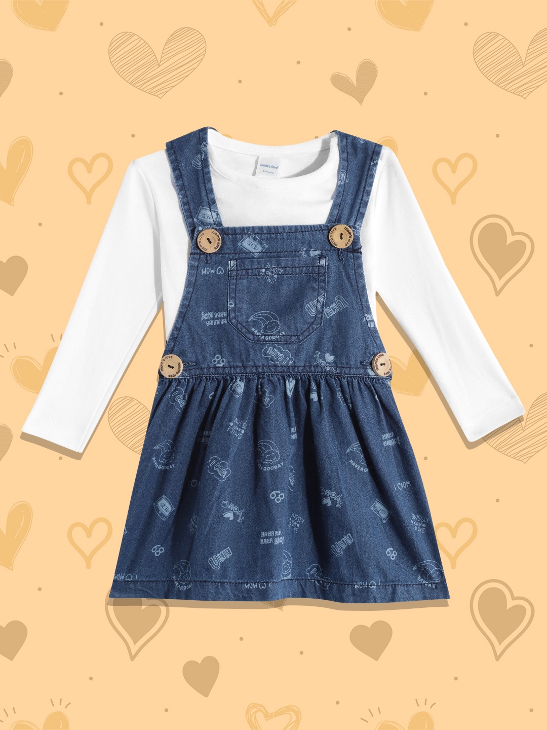 Moms Love Infant Girls White & Navy Blue Typography Print Pinafore Dress with T-shirt
Moms Love Infant Girls White & Navy Blue Typography Print Pinafore Dress with T-shirt