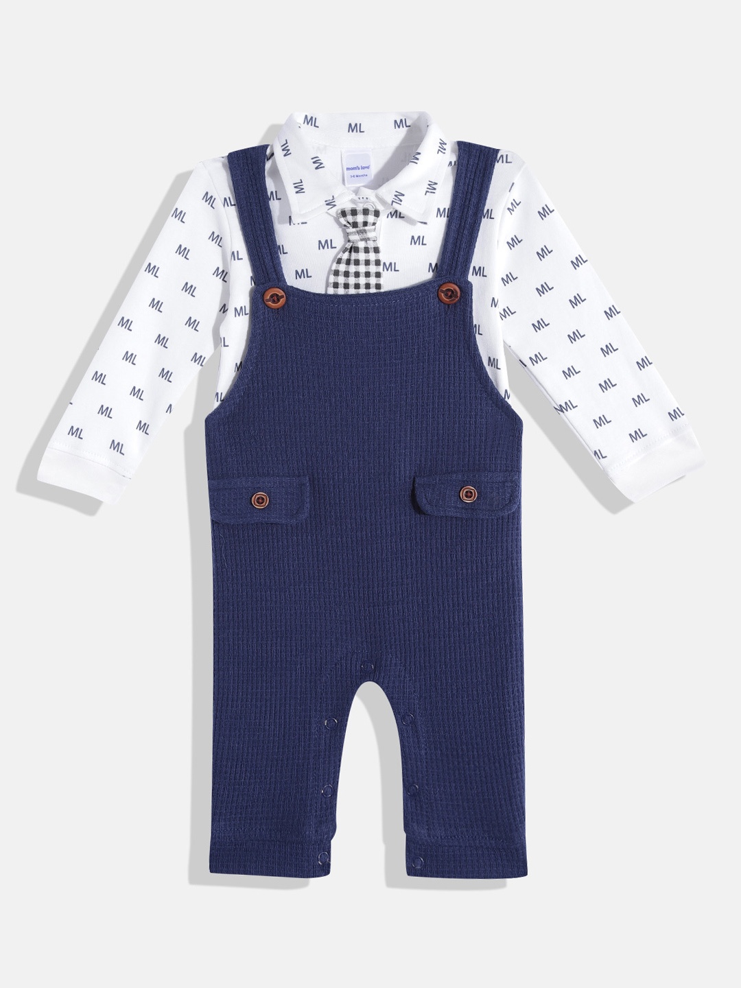 Moms Love Infant Boys Navy Blue & White Self-Design Pure Cotton Dungaree with TShirt & Tie
Moms Love Infant Boys Navy Blue & White Self-Design Pure Cotton Dungaree with TShirt & Tie