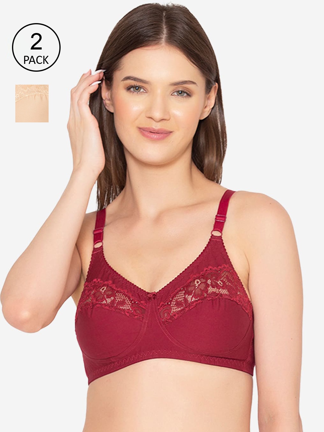 

GROVERSONS Paris Beauty Women's Cotton Full coverage Non-Padded Non-Wired Bra-COMB02, Maroon