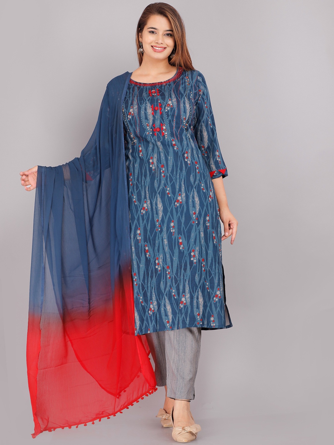 KALINI Women Blue Ethnic Motifs Kurta With Trousers & With Dupatta